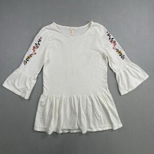 Orange Creek Women’s S Embroidered Peplum Top Boho Shirt Tunic White Cottage